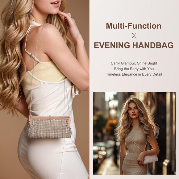 🆕Evening Bag Champagne Crystal Rhinestone Crossbody Handbag Shoulder Wedding - Picture 6 of 7